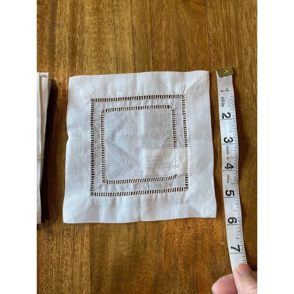 Peking Handicrafts‎ White Linen Cotton Hemstitch Cocktail Napkins Set of 12 6x6